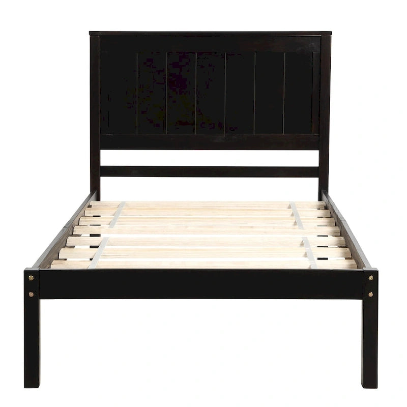 Base de cama con cabecero Espresso, soporte de láminas de madera, tamaño individual/matrimonial