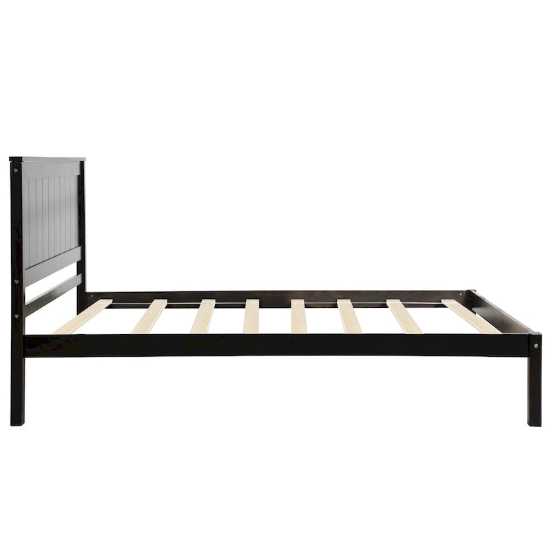 Base de cama con cabecero Espresso, soporte de láminas de madera, tamaño individual/matrimonial