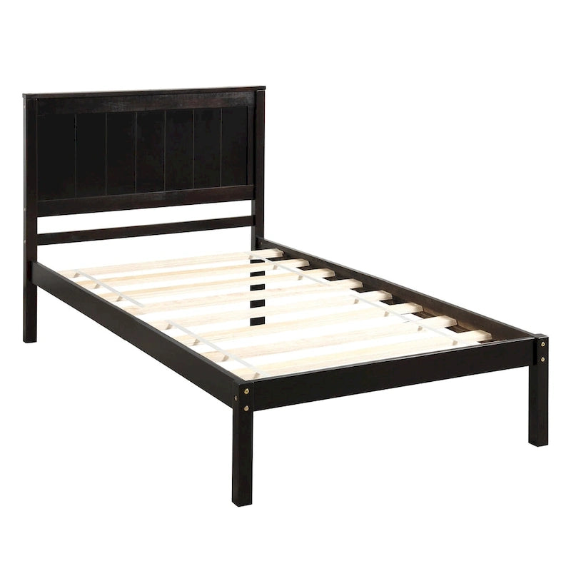 Base de cama con cabecero Espresso, soporte de láminas de madera, tamaño individual/matrimonial