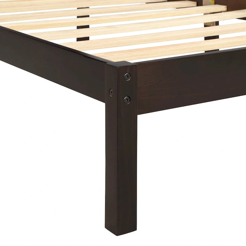 Base de cama con cabecero Espresso, soporte de láminas de madera, tamaño individual/matrimonial