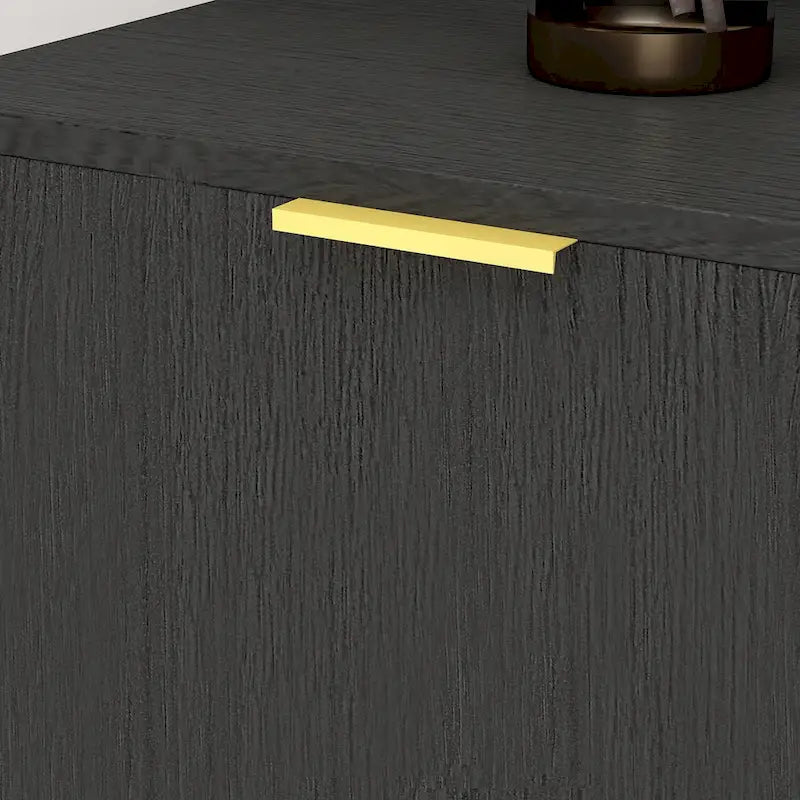 Tocador moderno de mediados de siglo blanco/negro, patas doradas, 3 cajones + gabinete, montaje por 1 persona