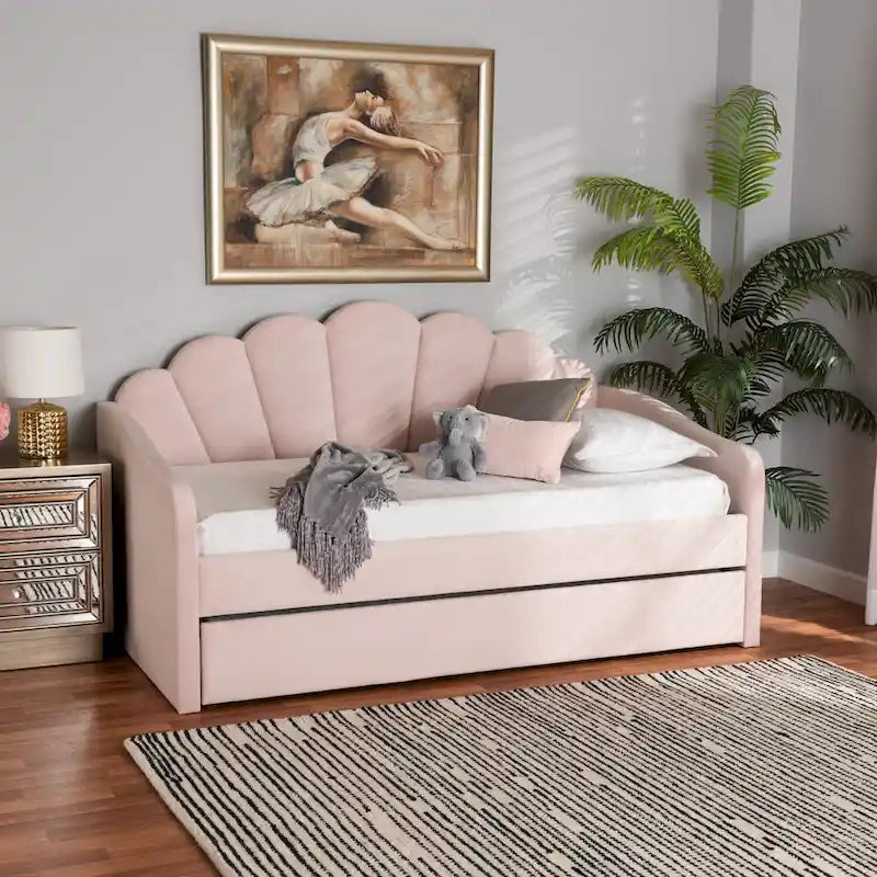 Cama nido de terciopelo rosa claro – Estilo moderno, capacidad para 1 o 2 personas