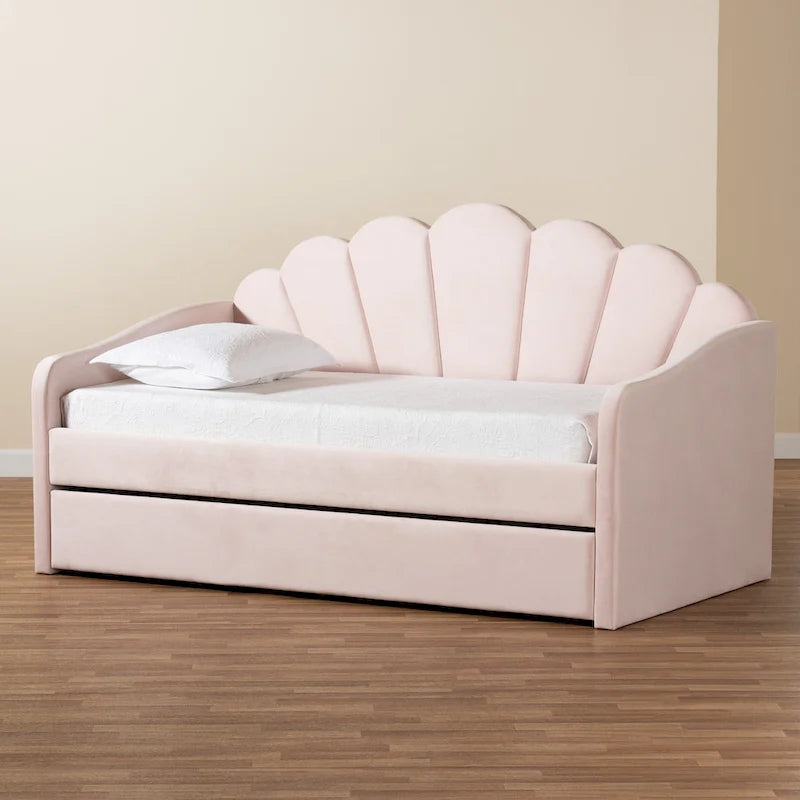 Cama nido de terciopelo rosa claro – Estilo moderno, capacidad para 1 o 2 personas