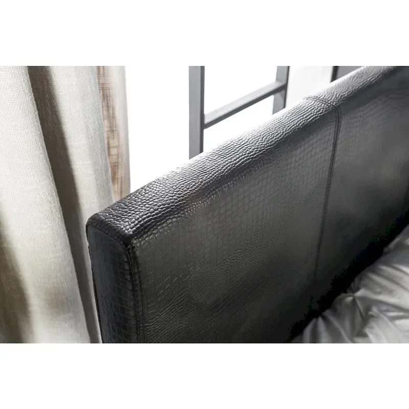 Cama Plataforma de Piel Sintética Negra, Textura de Cocodrilo, para una Persona