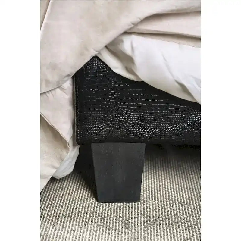 Cama Plataforma de Piel Sintética Negra, Textura de Cocodrilo, para una Persona