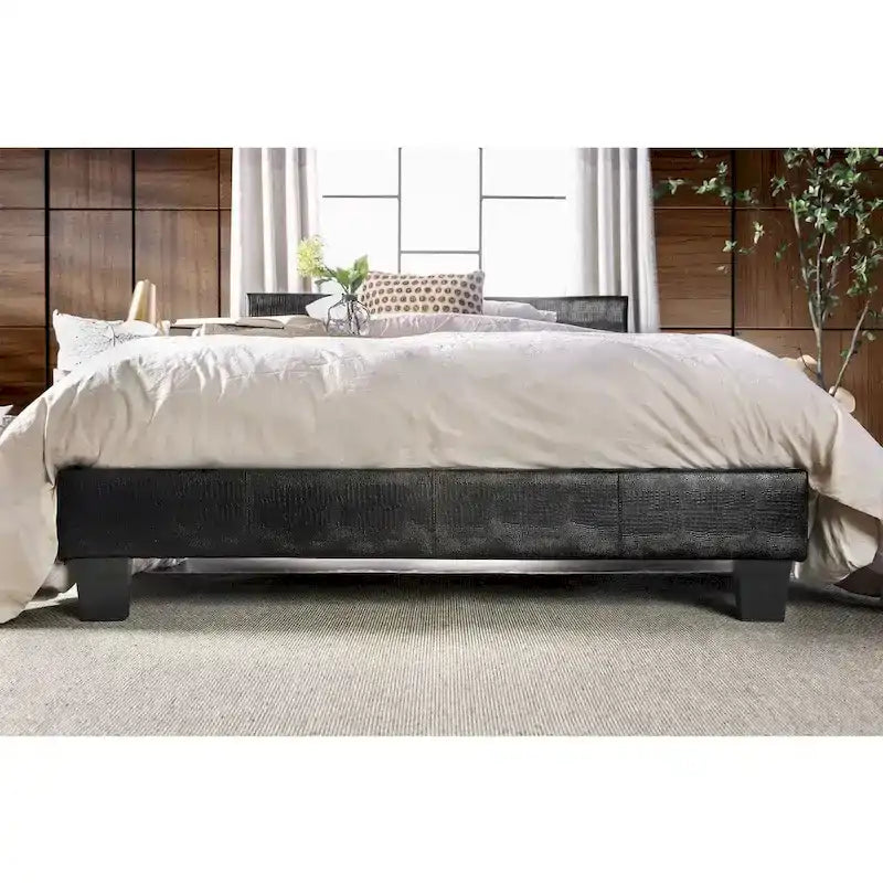Cama Plataforma de Piel Sintética Negra, Textura de Cocodrilo, para una Persona