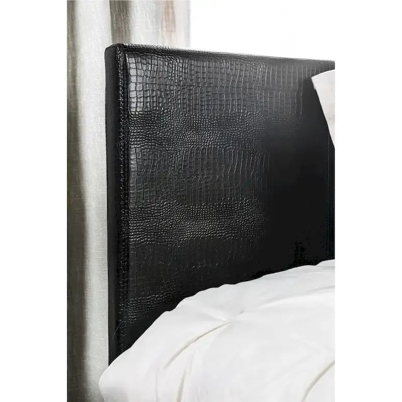 Cama Plataforma de Piel Sintética Negra, Textura de Cocodrilo, para una Persona
