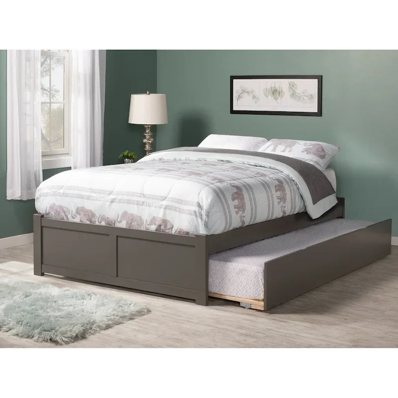 Cama King con plataforma y nido individual XL en nogal/blanco/espresso/gris, capacidad para 2 personas