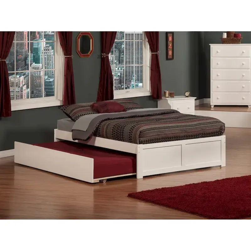 Cama King con plataforma y nido individual XL en nogal/blanco/espresso/gris, capacidad para 2 personas