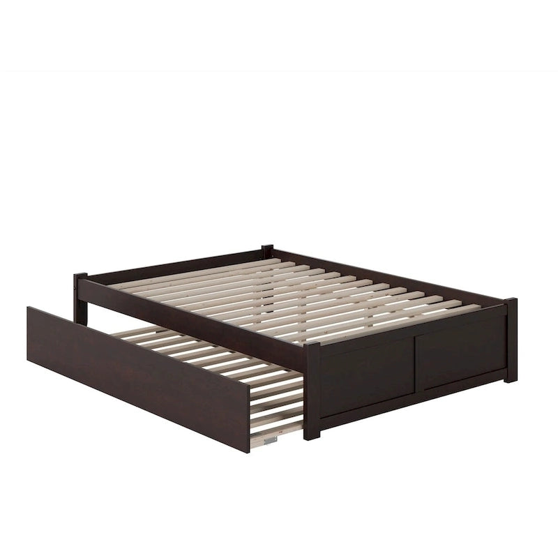 Cama King con plataforma y nido individual XL en nogal/blanco/espresso/gris, capacidad para 2 personas