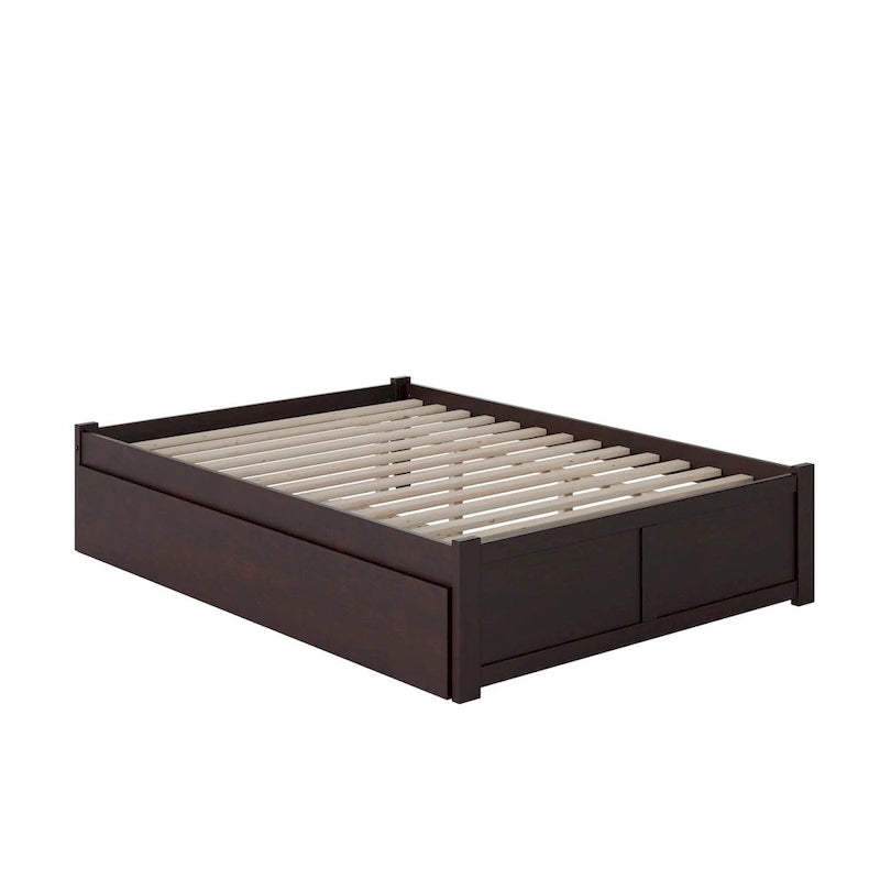 Cama King con plataforma y nido individual XL en nogal/blanco/espresso/gris, capacidad para 2 personas