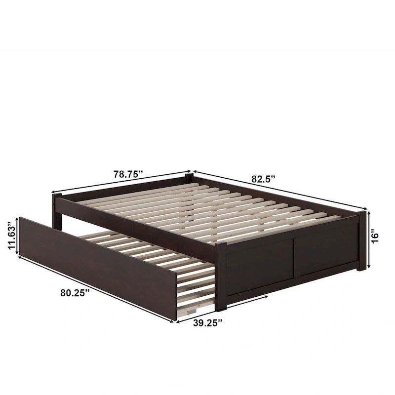 Cama King con plataforma y nido individual XL en nogal/blanco/espresso/gris, capacidad para 2 personas