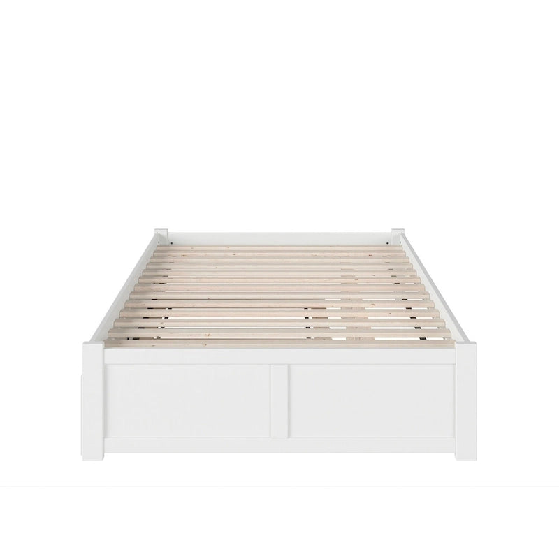 Cama King con plataforma y nido individual XL en nogal/blanco/espresso/gris, capacidad para 2 personas