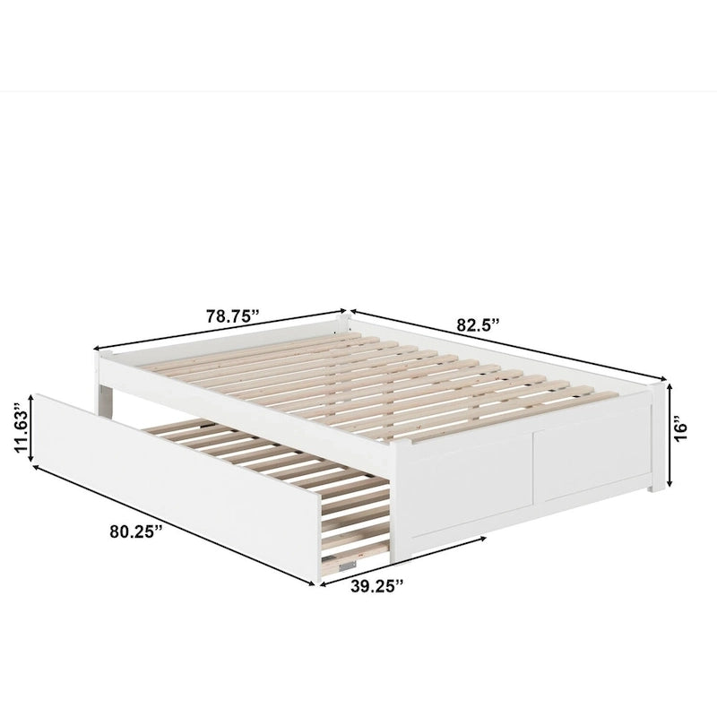Cama King con plataforma y nido individual XL en nogal/blanco/espresso/gris, capacidad para 2 personas