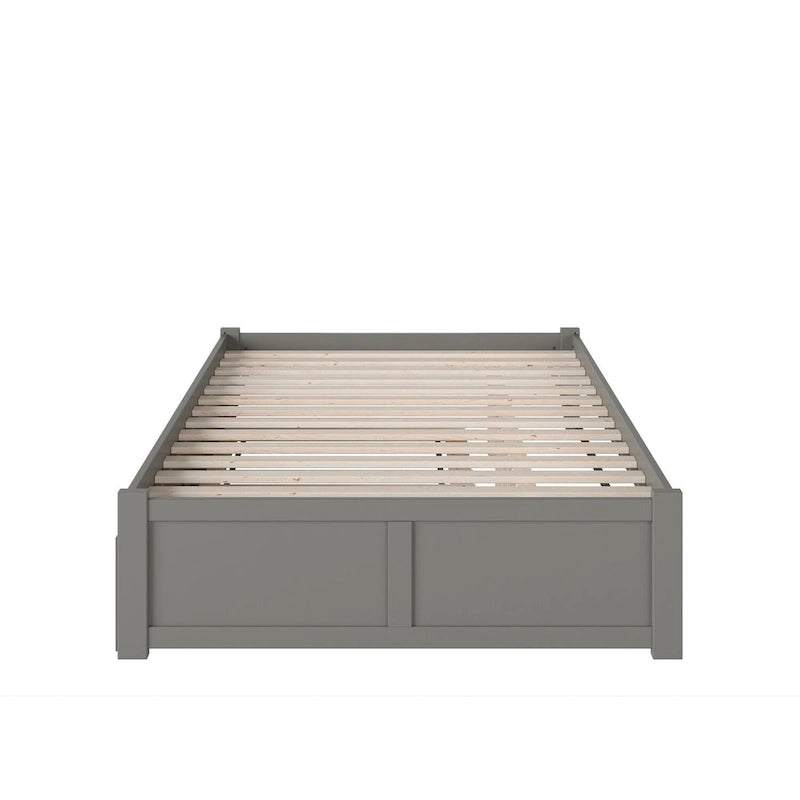 Cama King con plataforma y nido individual XL en nogal/blanco/espresso/gris, capacidad para 2 personas