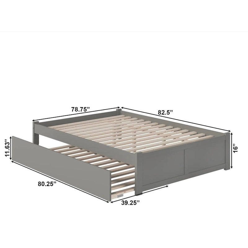 Cama King con plataforma y nido individual XL en nogal/blanco/espresso/gris, capacidad para 2 personas