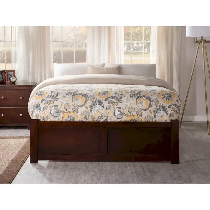 Cama King con plataforma y nido individual XL en nogal/blanco/espresso/gris, capacidad para 2 personas