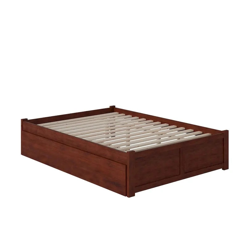 Cama King con plataforma y nido individual XL en nogal/blanco/espresso/gris, capacidad para 2 personas