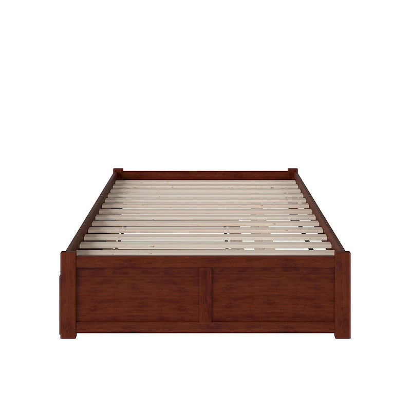Cama King con plataforma y nido individual XL en nogal/blanco/espresso/gris, capacidad para 2 personas