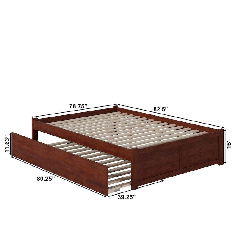 Cama King con plataforma y nido individual XL en nogal/blanco/espresso/gris, capacidad para 2 personas