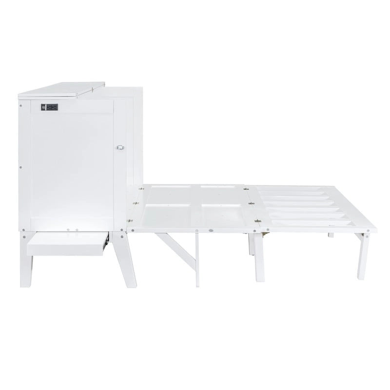 Cama y Gabinete Murphy Queen Gris/Blanco, 2 en 1 con Escritorio y Puerto USB