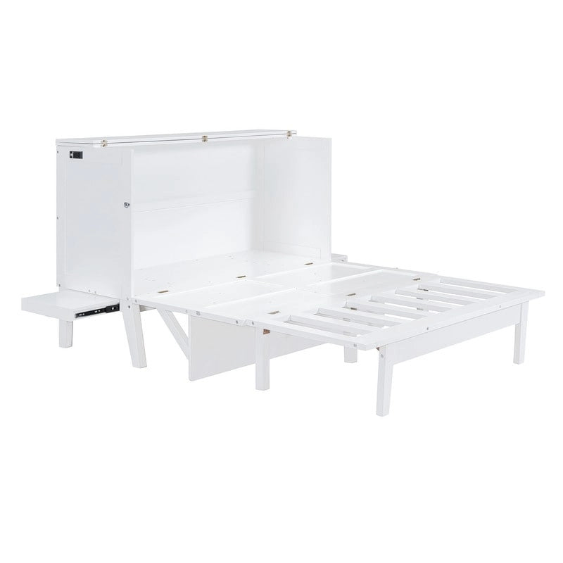 Cama y Gabinete Murphy Queen Gris/Blanco, 2 en 1 con Escritorio y Puerto USB