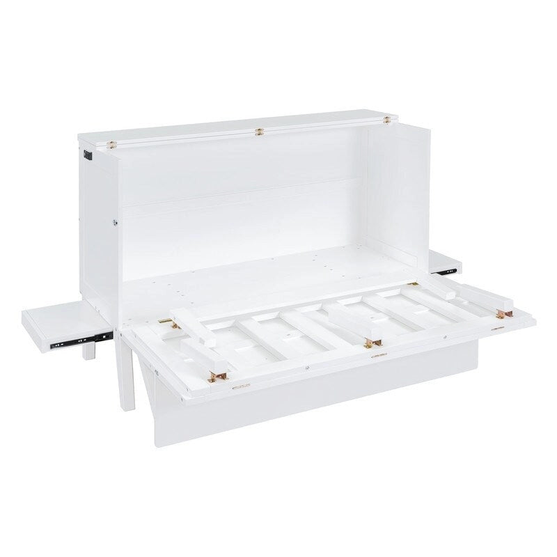 Cama y Gabinete Murphy Queen Gris/Blanco, 2 en 1 con Escritorio y Puerto USB