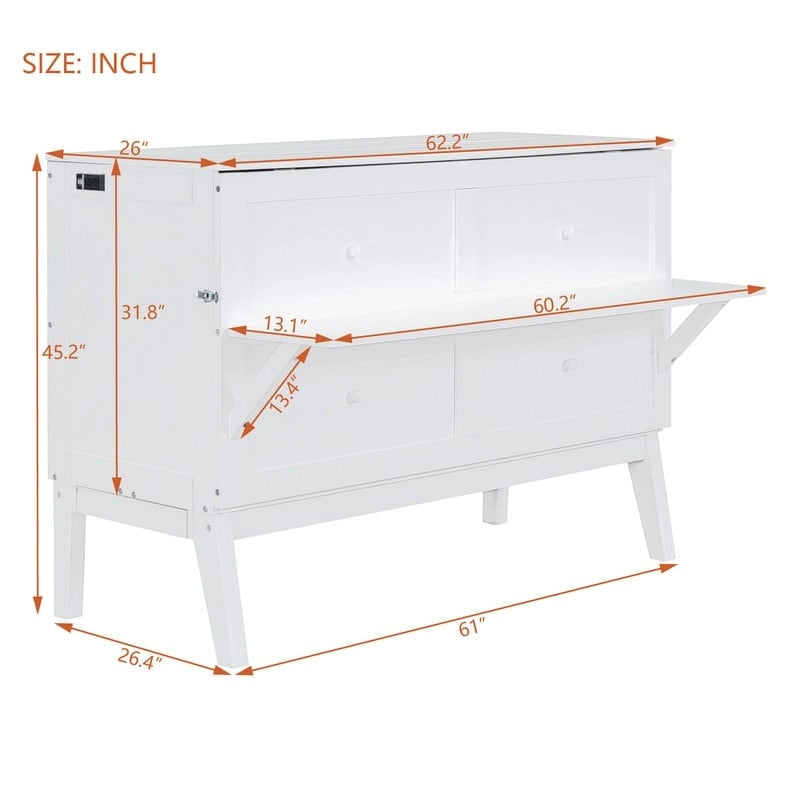 Cama y Gabinete Murphy Queen Gris/Blanco, 2 en 1 con Escritorio y Puerto USB