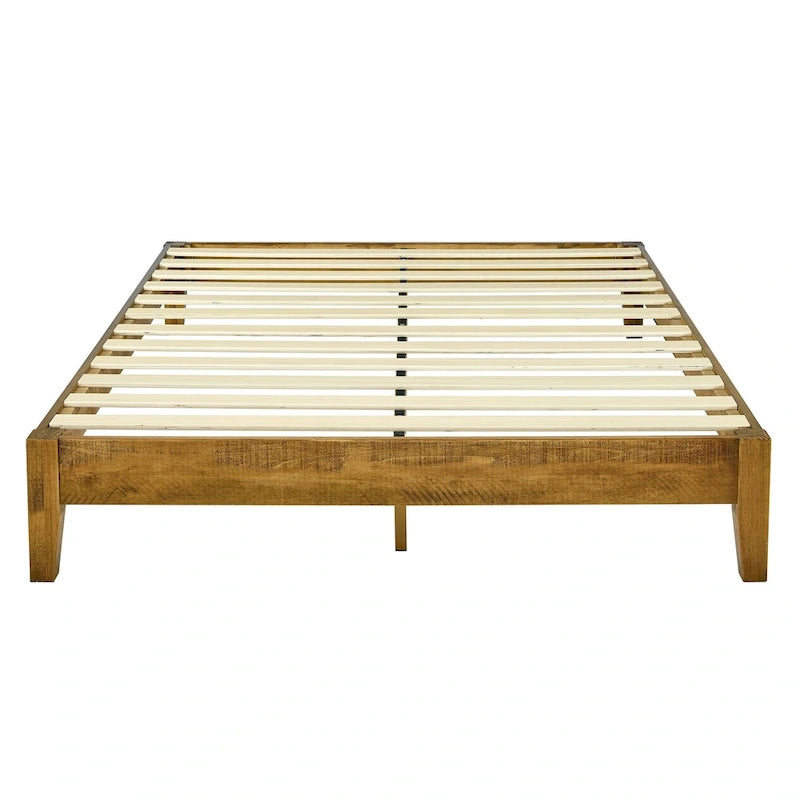 Base de cama estilo plataforma, marrón, de mediados de siglo, para 2 personas, no requiere somier