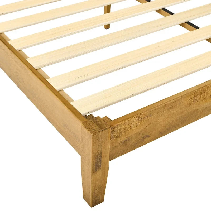 Base de cama estilo plataforma, marrón, de mediados de siglo, para 2 personas, no requiere somier