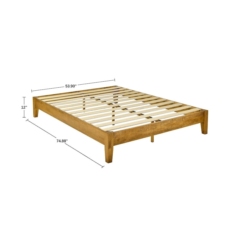 Base de cama estilo plataforma, marrón, de mediados de siglo, para 2 personas, no requiere somier