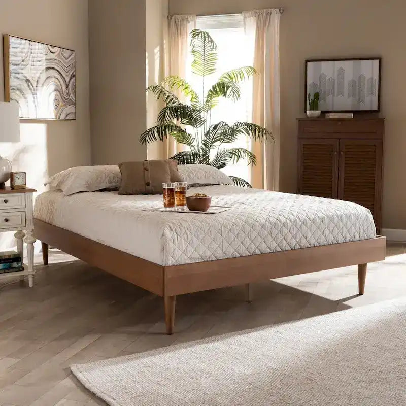 Estructura de cama de madera moderna de mediados de siglo Ash Walnut (Full/Queen/King)