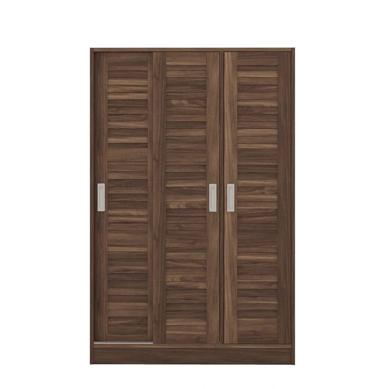 Armario corredero de 3 puertas de nogal/blanco con estantes y barra para colgar, para 1