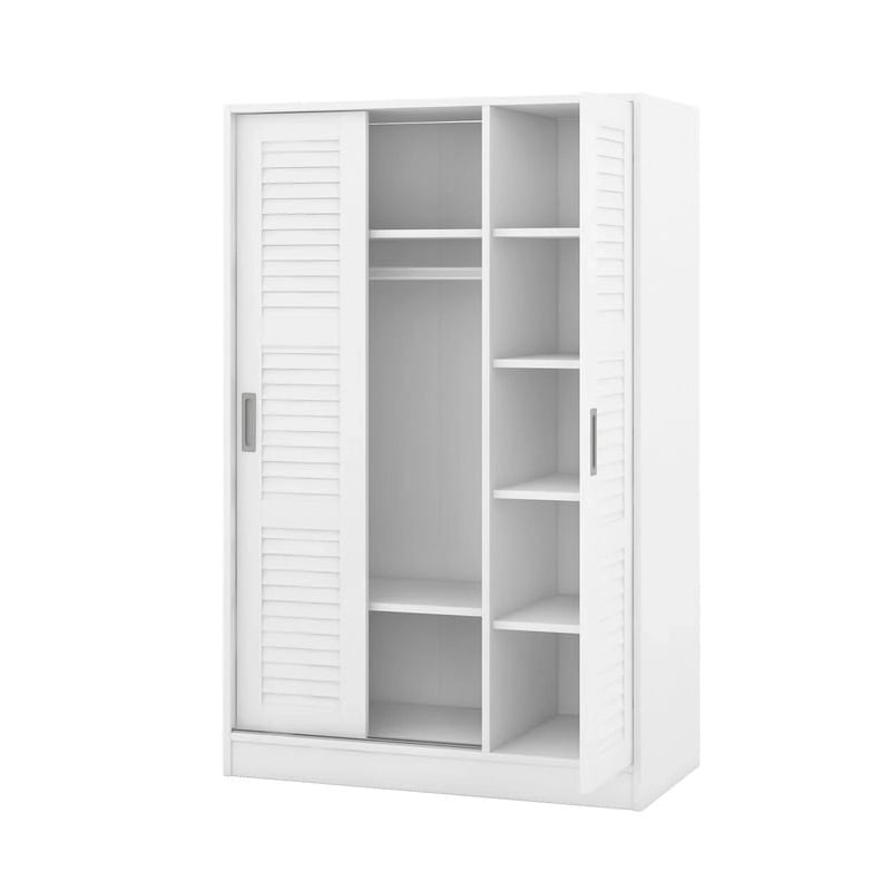 Armario corredero de 3 puertas de nogal/blanco con estantes y barra para colgar, para 1