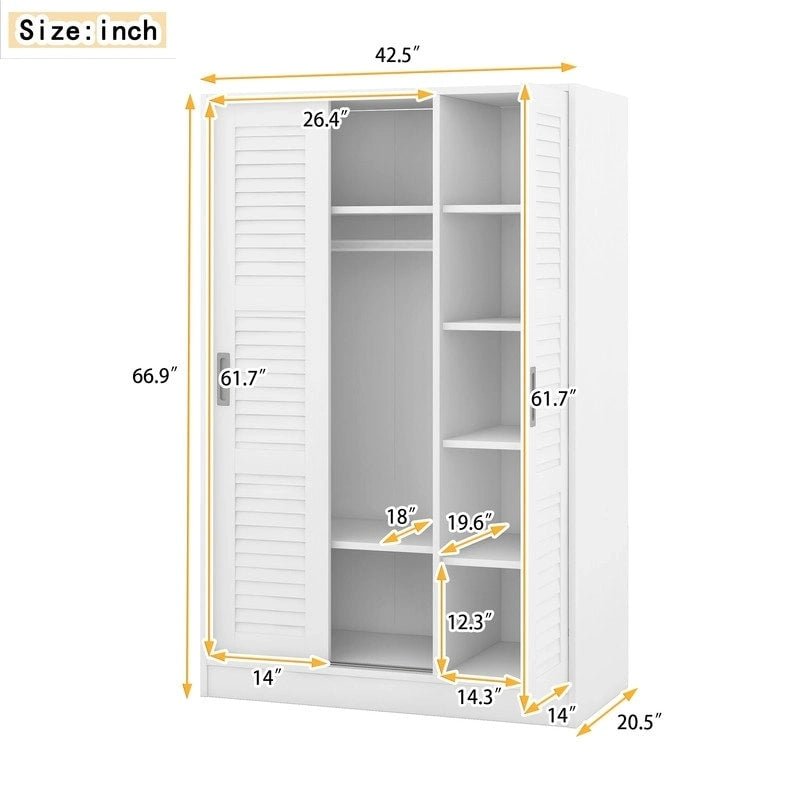 Armario corredero de 3 puertas de nogal/blanco con estantes y barra para colgar, para 1