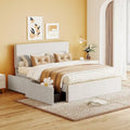 Cama tapizada de plataforma tamaño matrimonial (Full Size) blanca/gris con 4 cajones, para 2