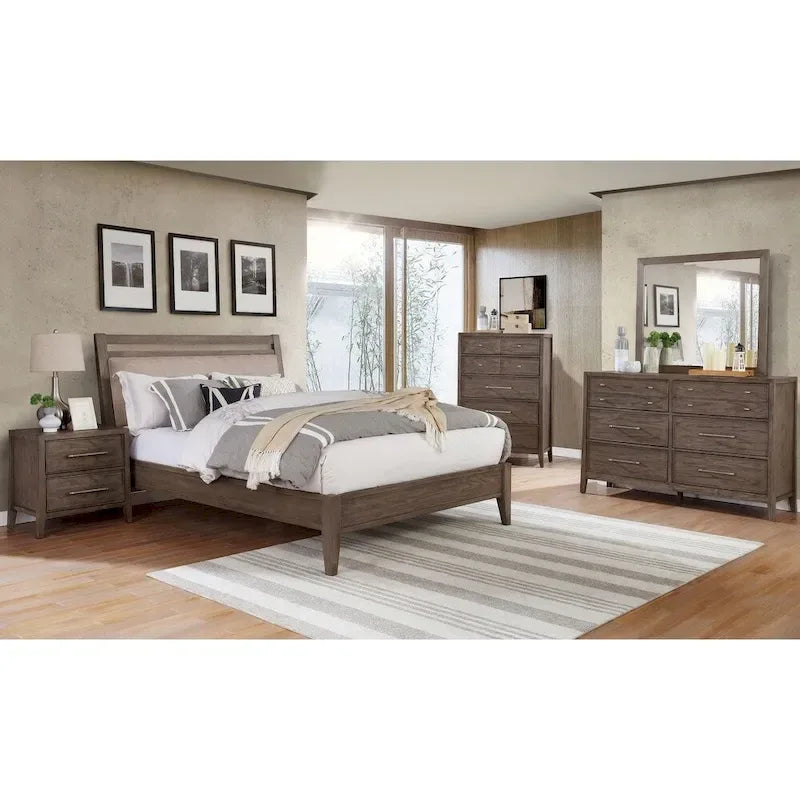 Cama con plataforma de lino en gris cálido y beige – Para 1–2 personas