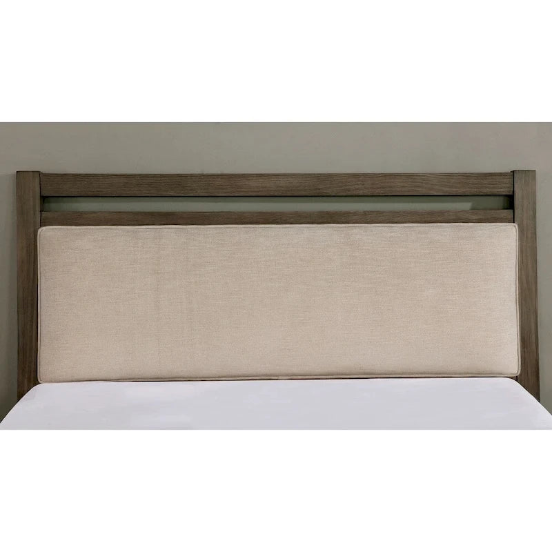 Cama con plataforma de lino en gris cálido y beige – Para 1–2 personas