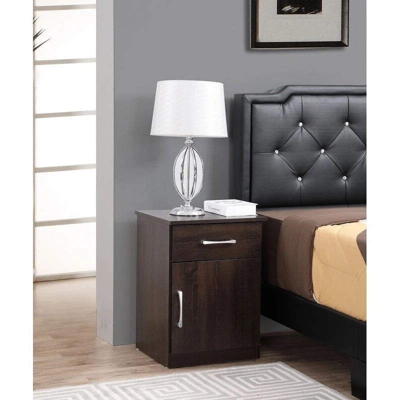 Mesita de noche de madera con 1 cajón, Wengué/Gris/Sándalo, Individual