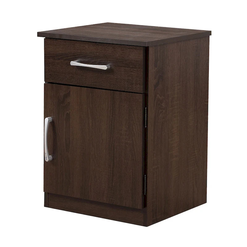Mesita de noche de madera con 1 cajón, Wengué/Gris/Sándalo, Individual