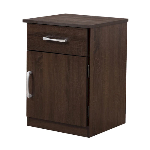 Mesita de noche de madera con 1 cajón, Wengué/Gris/Sándalo, Individual