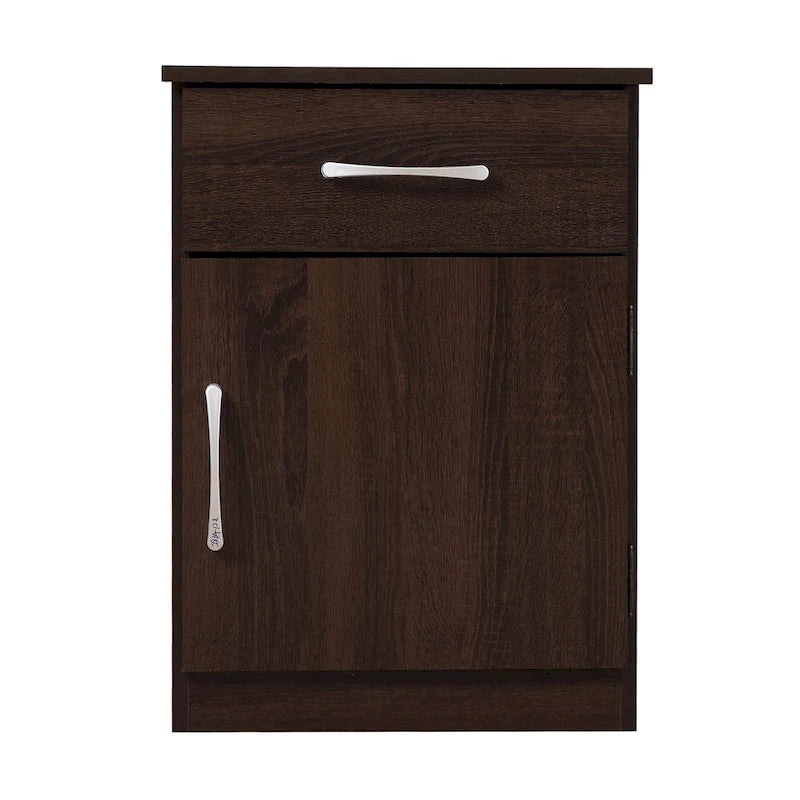 Mesita de noche de madera con 1 cajón, Wengué/Gris/Sándalo, Individual