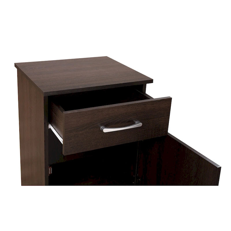 Mesita de noche de madera con 1 cajón, Wengué/Gris/Sándalo, Individual