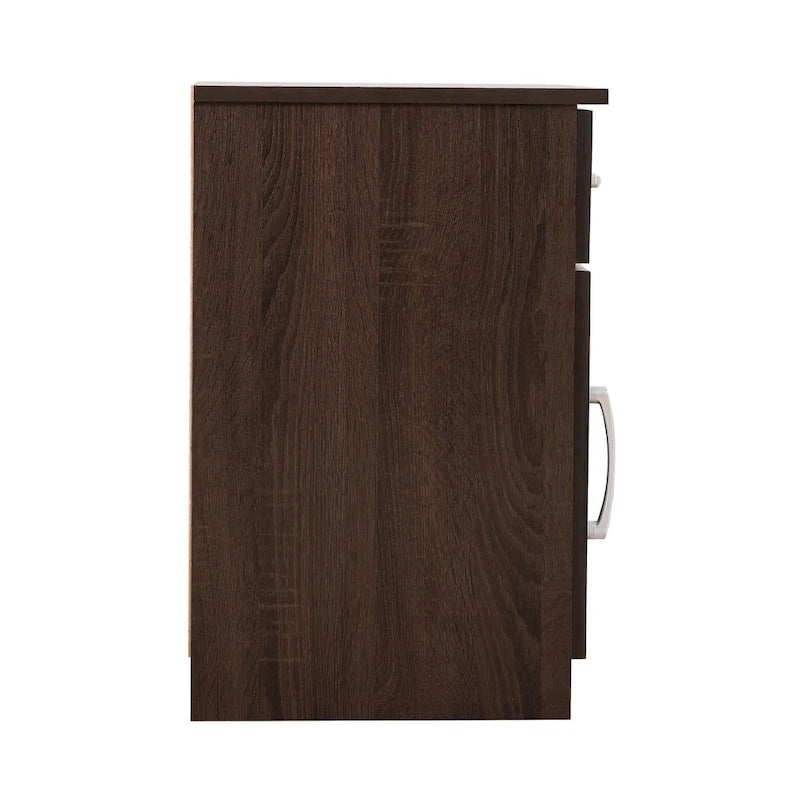 Mesita de noche de madera con 1 cajón, Wengué/Gris/Sándalo, Individual