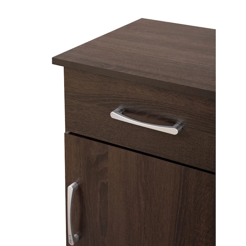 Mesita de noche de madera con 1 cajón, Wengué/Gris/Sándalo, Individual