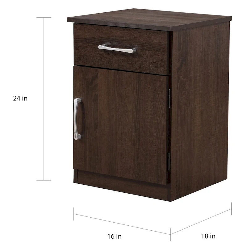 Mesita de noche de madera con 1 cajón, Wengué/Gris/Sándalo, Individual