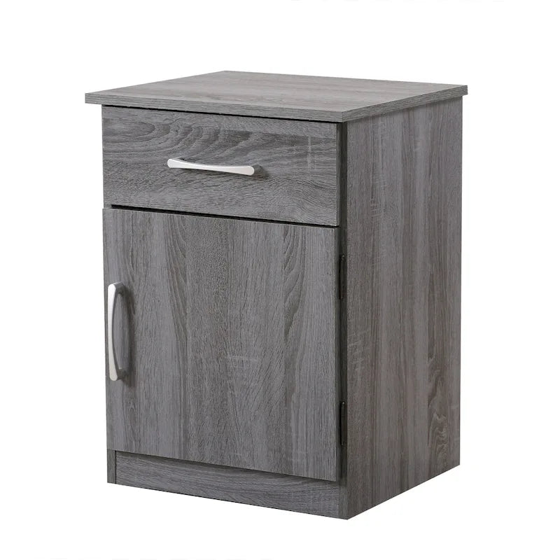Mesita de noche de madera con 1 cajón, Wengué/Gris/Sándalo, Individual