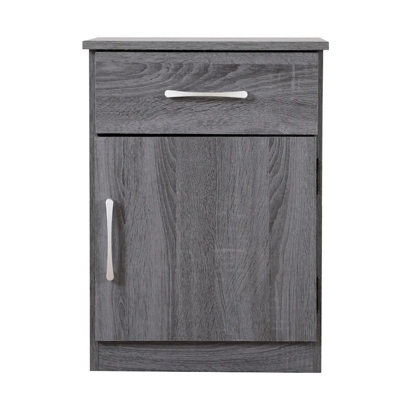 Mesita de noche de madera con 1 cajón, Wengué/Gris/Sándalo, Individual