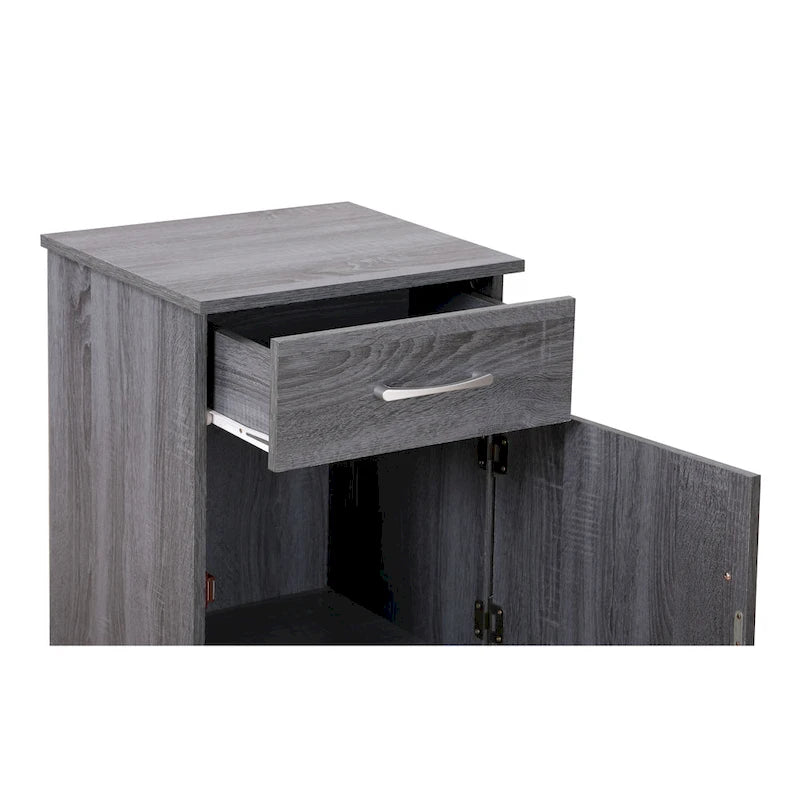 Mesita de noche de madera con 1 cajón, Wengué/Gris/Sándalo, Individual