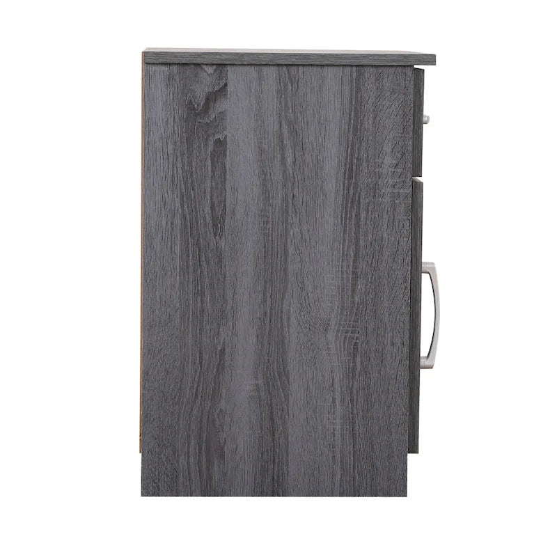 Mesita de noche de madera con 1 cajón, Wengué/Gris/Sándalo, Individual